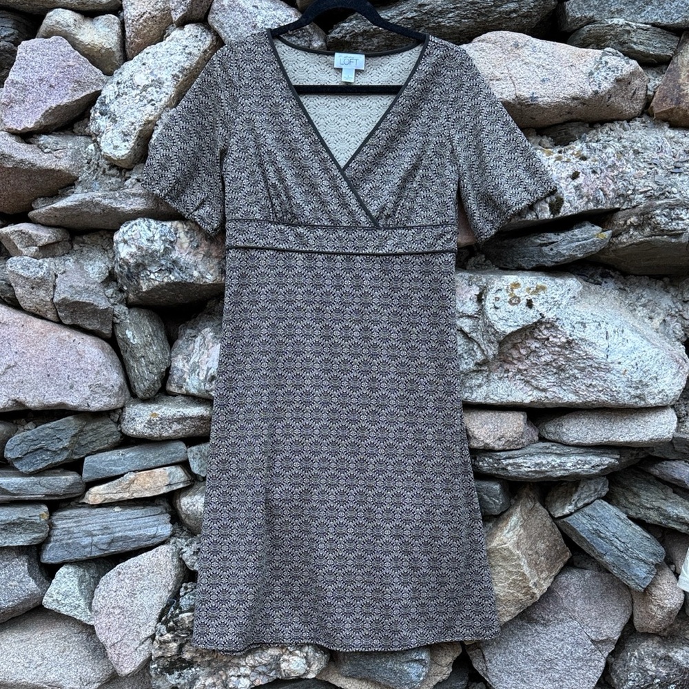 Ann Taylor LOFT Brown & Cream V-Neck Stretch Dress Size 6